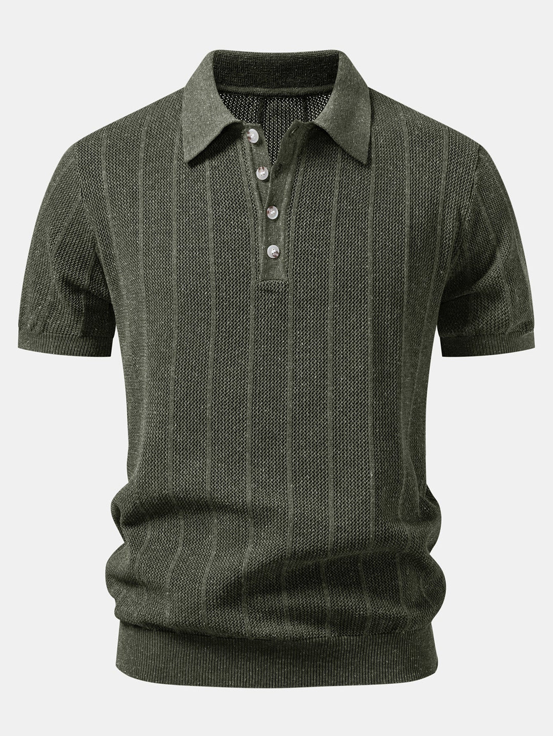 Linen Stripe Open Knit Polo &amp; Straight Leg Linen Pants