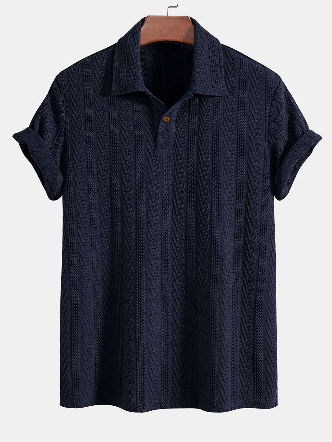 Short Sleeve Jacquard Polo &amp; Straight Leg Ribbed Pants