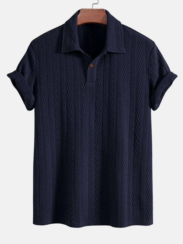 Short Sleeve Jacquard Polo &amp; Straight Leg Ribbed Pants
