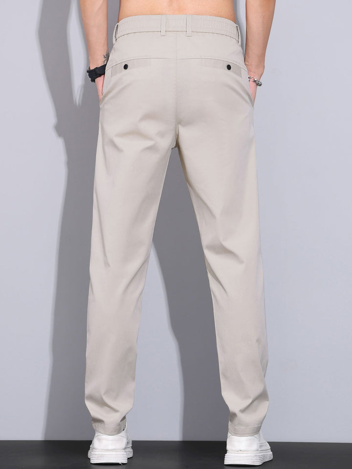 Contrast Trim Textured Zipper Knit Polo &amp; Elastic Waist Straight Leg Trousers