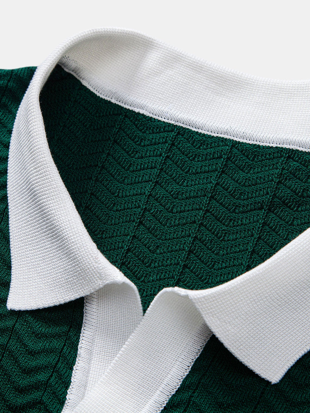 Texture Contrast Knitted V Neck Polo Shirt &amp; Straight Leg Ribbed Pants