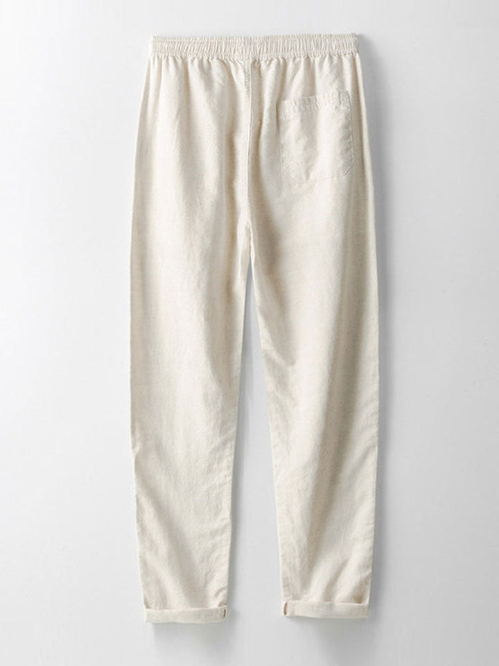 Stripe Johnny Collar Open Knit Polo &amp; Straight Leg Linen Pants