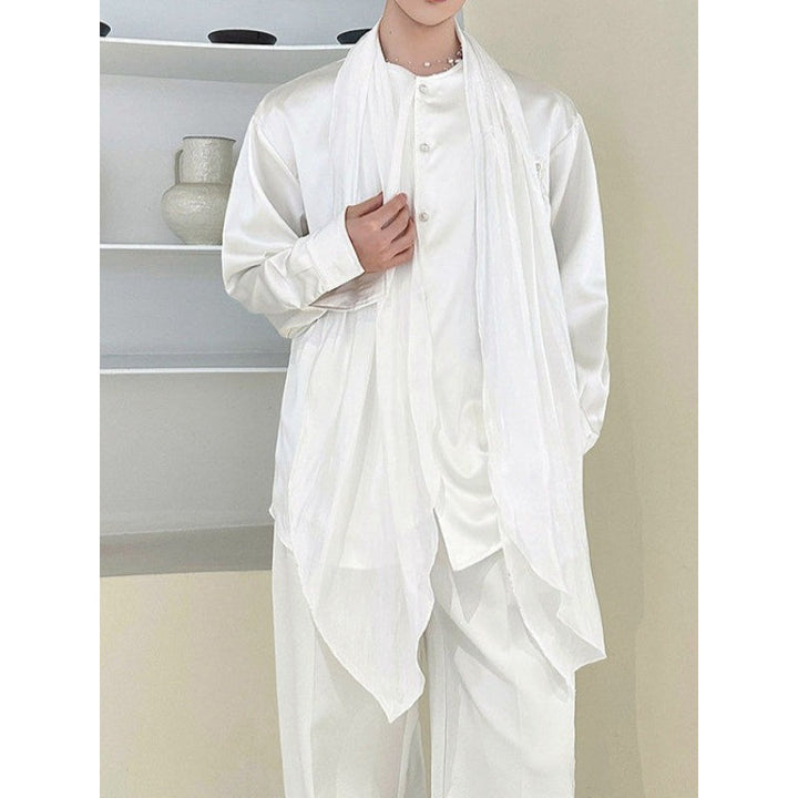 Satin Ribbon Loose Long-Sleeved Shirt