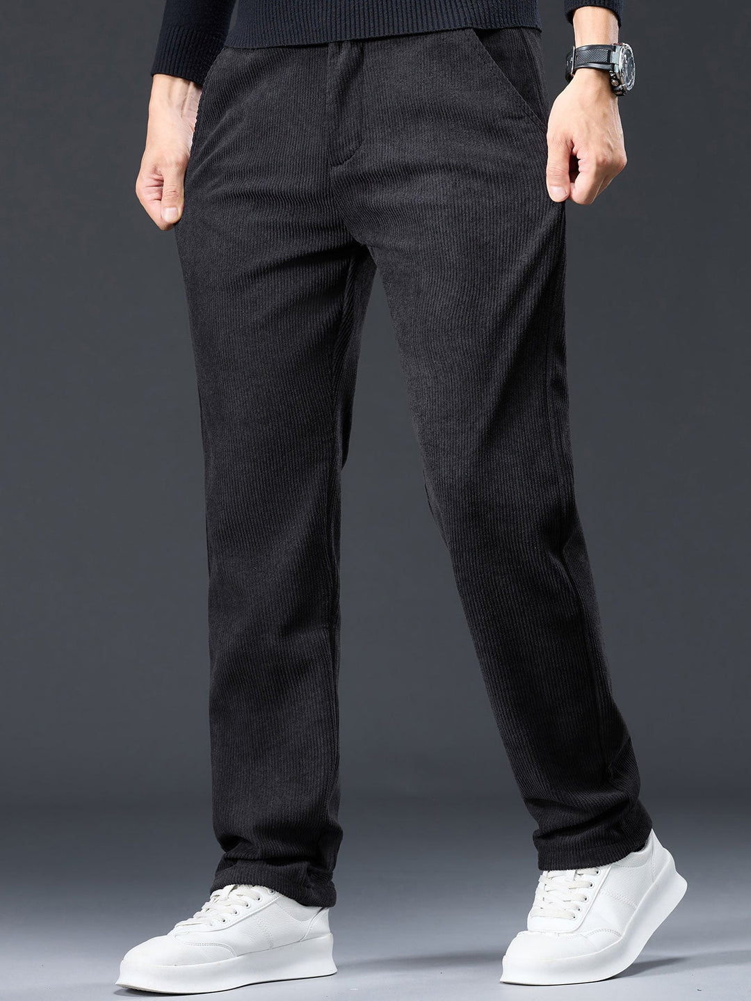Warm Fleece-Lined Winter Straight Leg Corduroy Pants