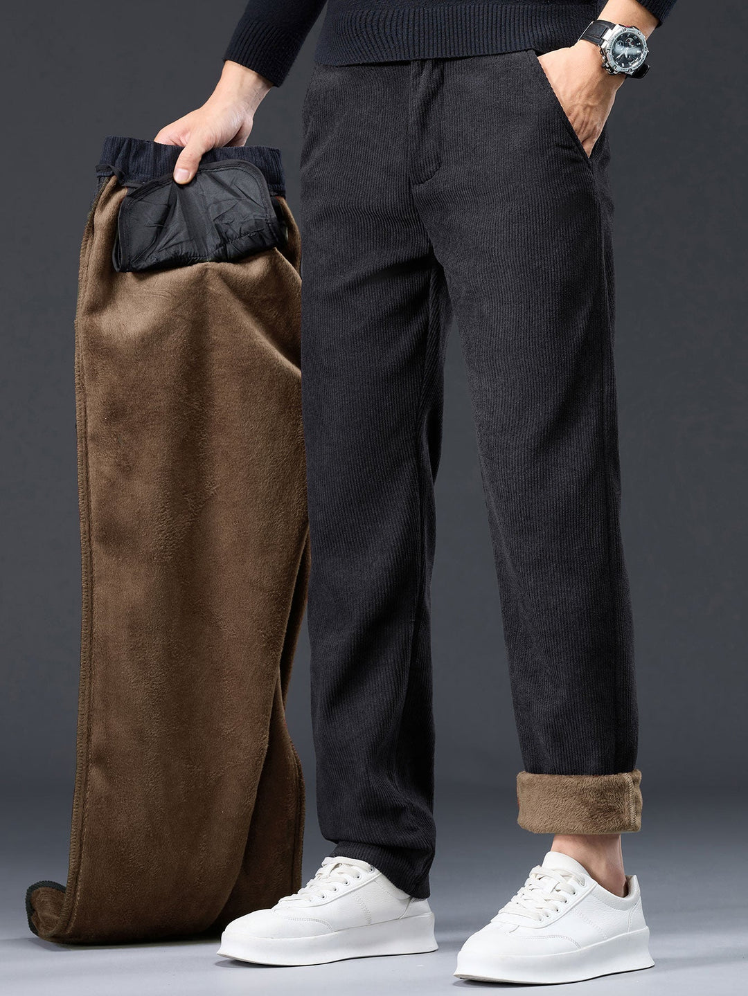 Warm Fleece-Lined Winter Straight Leg Corduroy Pants