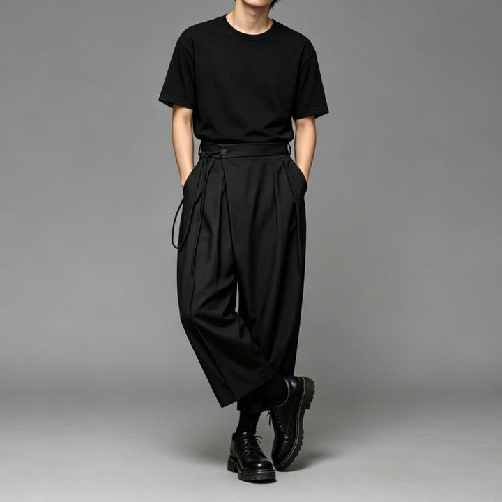 Japanese High-Waisted Wide-Leg Cropped Trousers