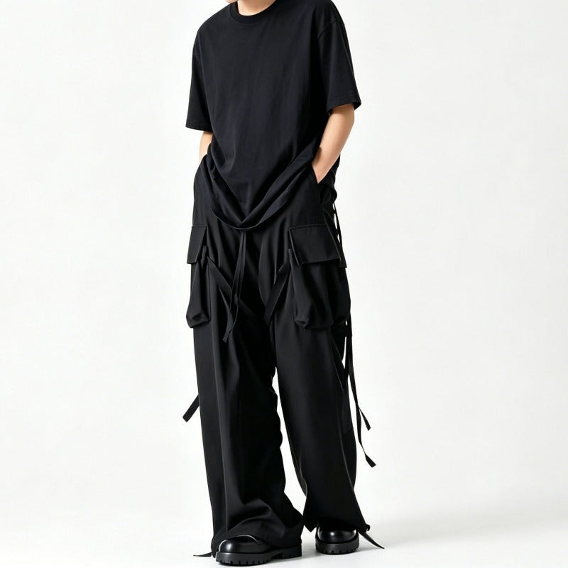 Japanese Workwear-Inspired Wide-Leg Ribbon Pants