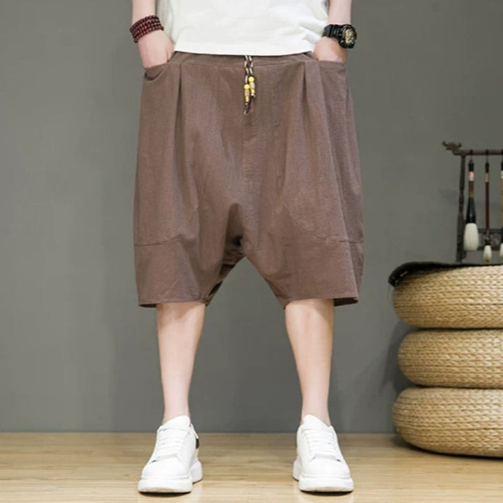 Linen Loose-fitting Low-rise Baggy Casual Shorts