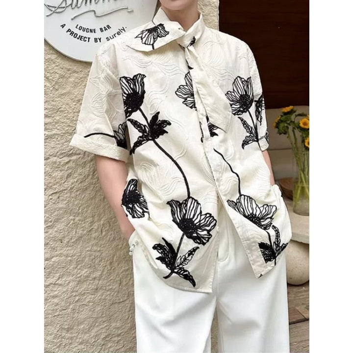 3D Embroidered Bow Tie Short-Sleeve Shirt