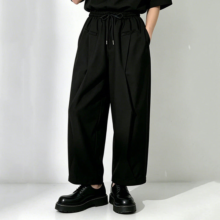 Black Loose-Fit Straight-Leg Drawstring Pants