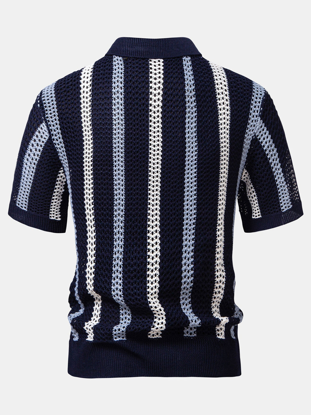 Striped Crochet V Neck Polo &amp; Crinkle Textured Drawstring 5" Shorts