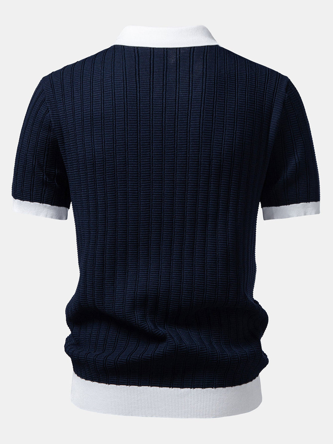 Contrast Textured Johnny Collar Knit Polo &amp; Crinkle Textured Straight Leg Pants