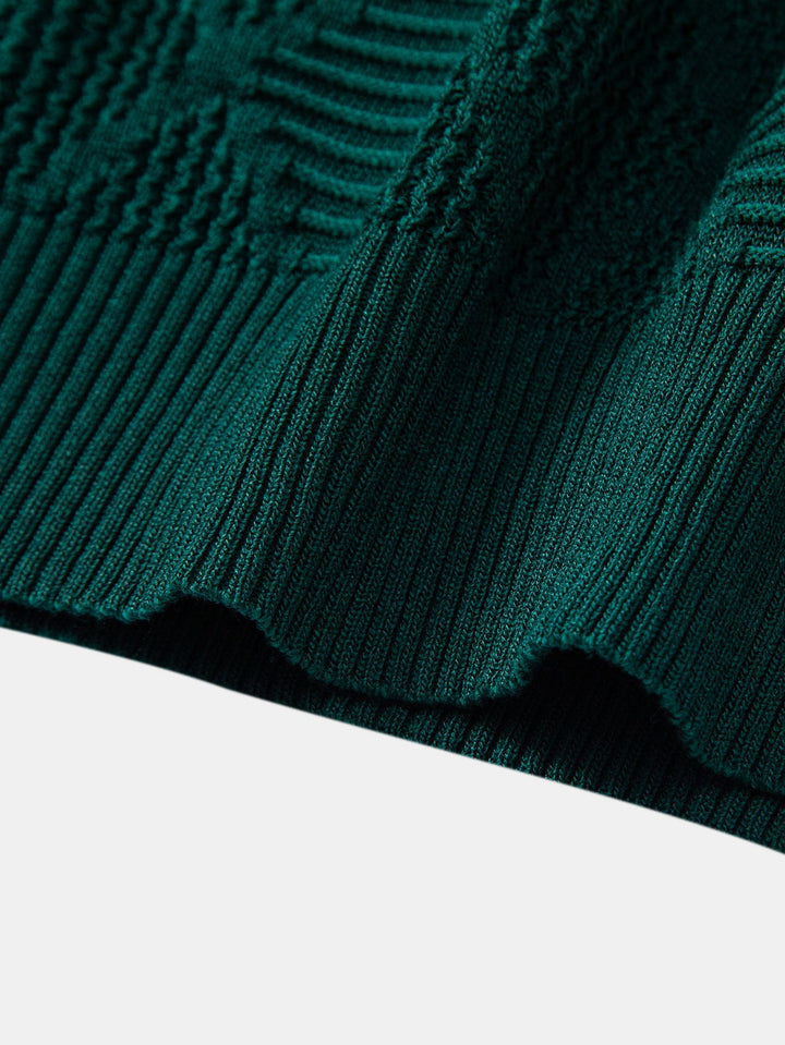 Rhombus Textured Zip Up Knitted Polo Shirt &amp; Slim Fit Tapered Trousers