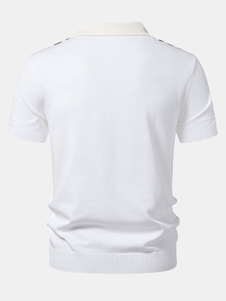 Contrast Striped Ribbed Knit Polo &amp; Elastic Waist Chino Shorts
