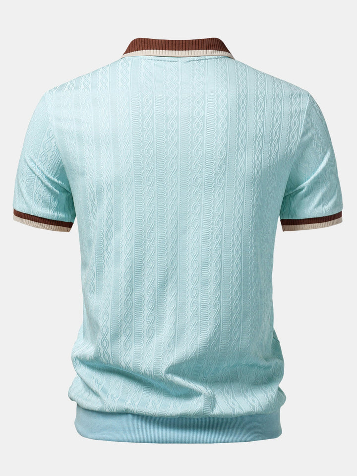 Contrast Trim Textured Zipper Knit Polo &amp; Elastic Waist Chino Shorts