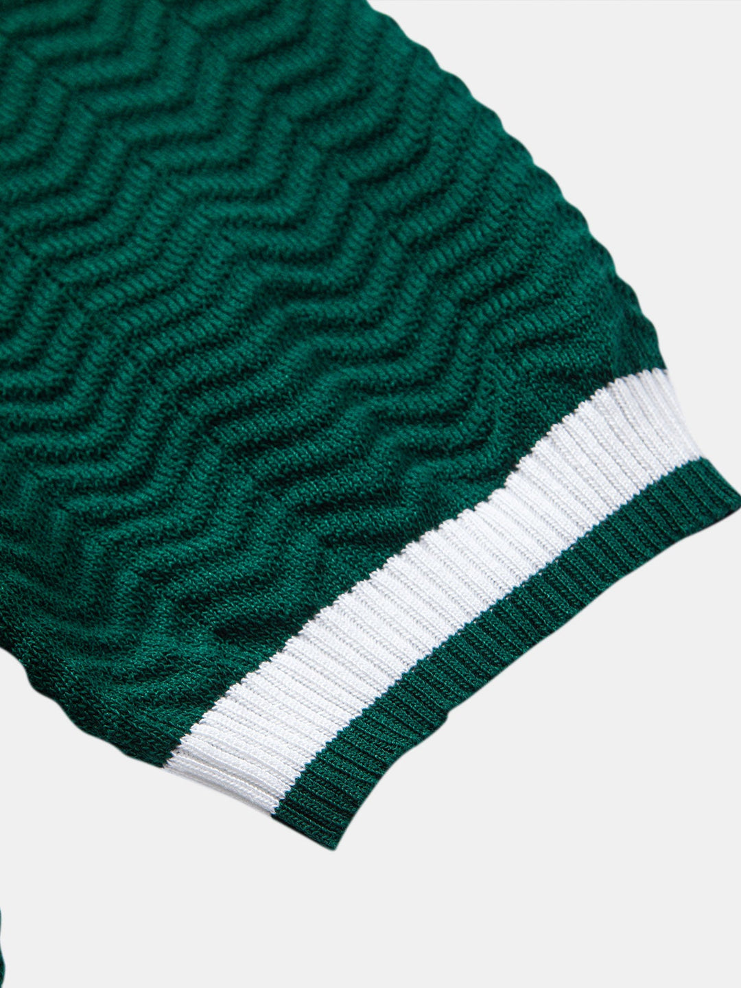 Texture Contrast Knitted V Neck Polo Shirt &amp; Straight Leg Ribbed Pants