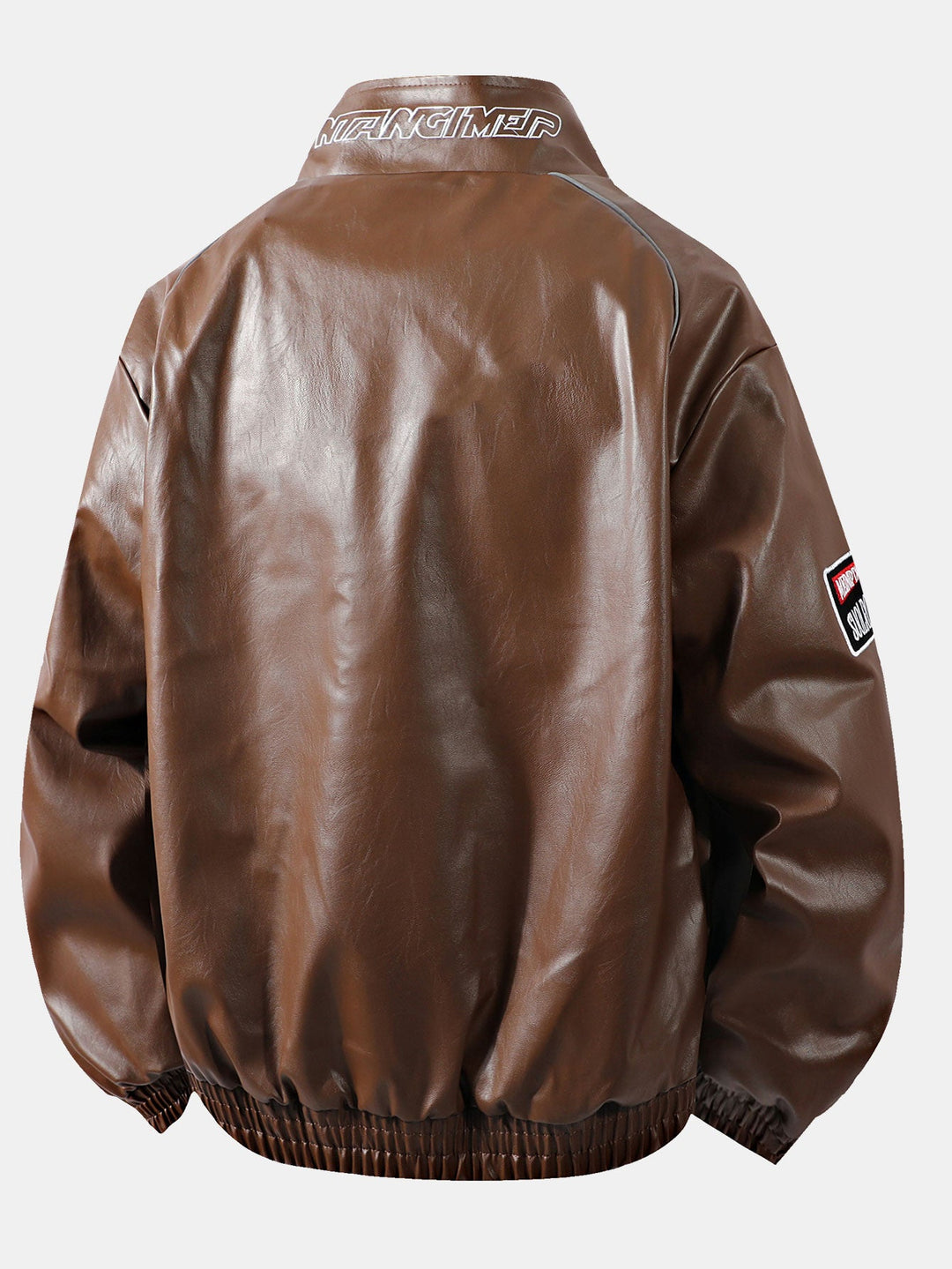 Fleece Lined Embroidery Leather Racing Jacket