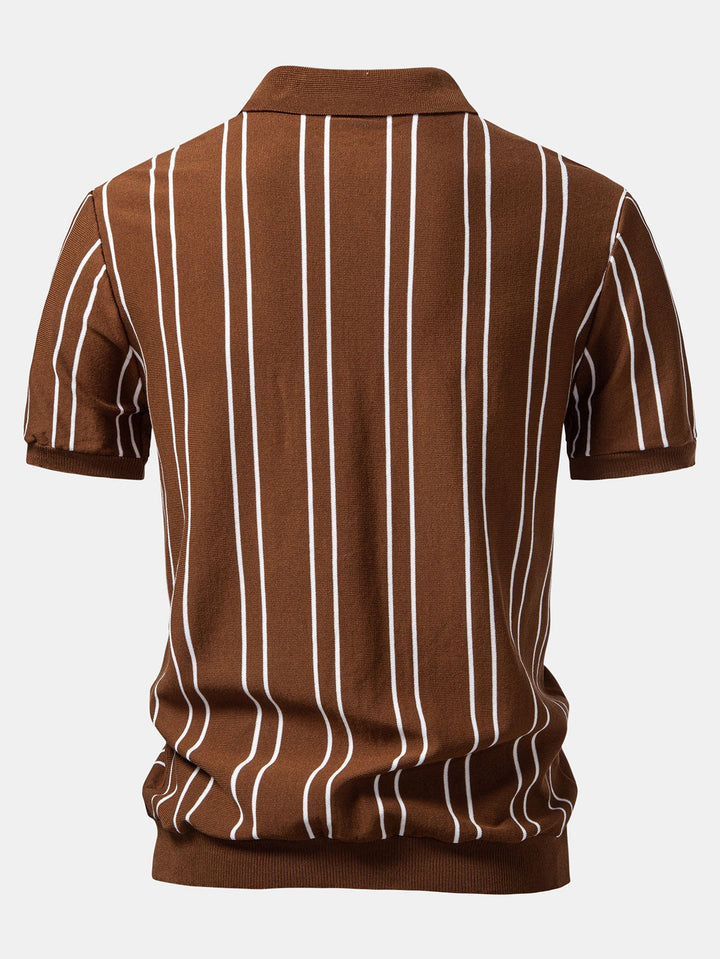 Striped Knitted Polo Shirt &amp; Slim Fit Tapered Trousers