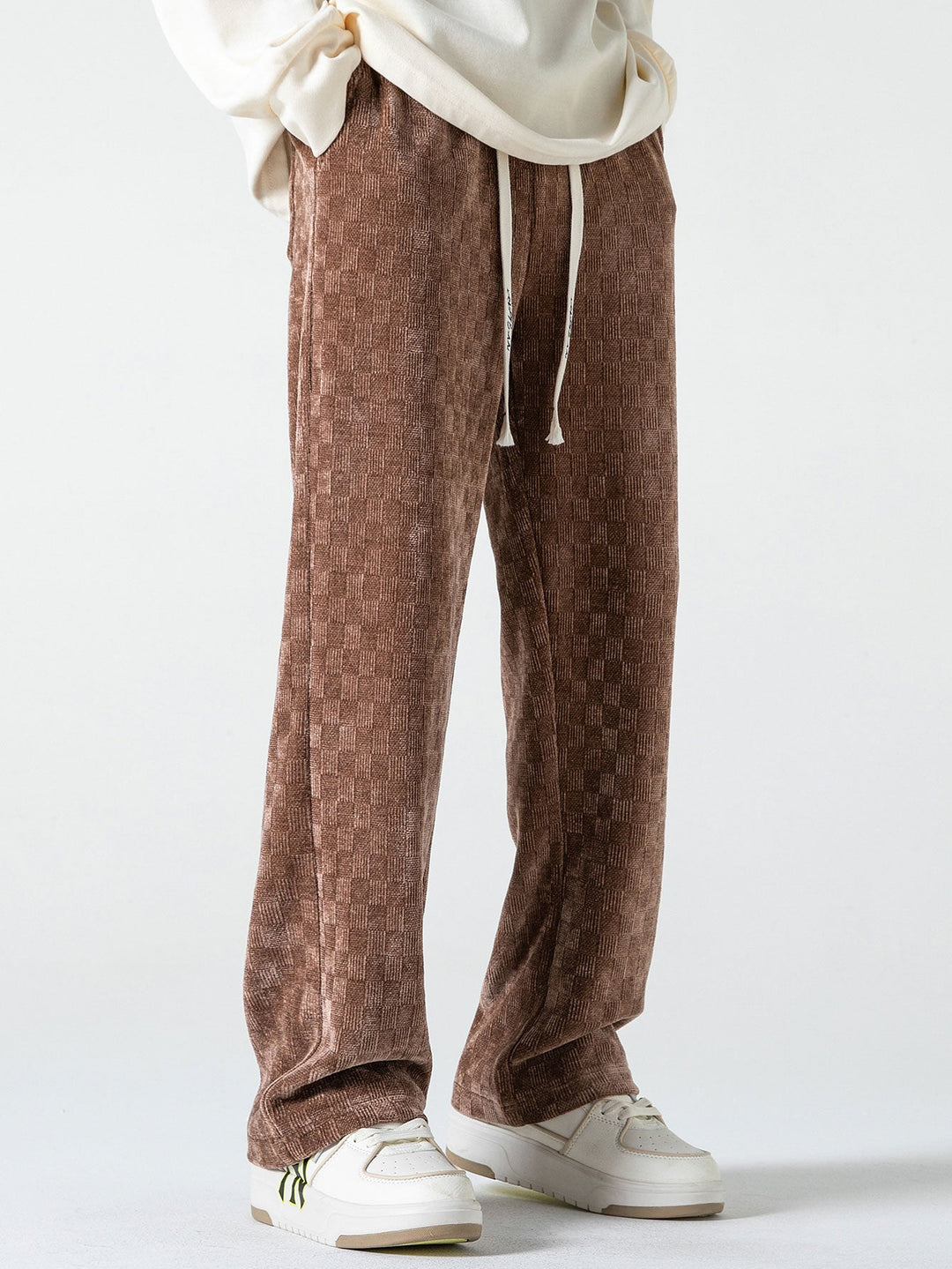 Checkerboard Textured Straight Leg Pants
