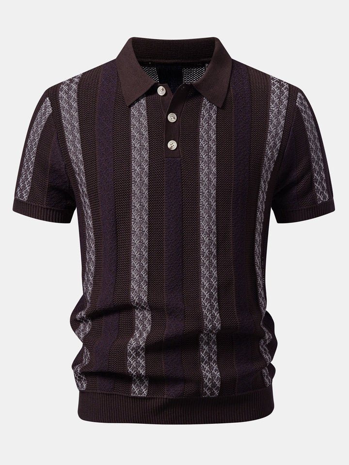 Striped Textured Knit Polo &amp; Elastic Waist Chino Shorts