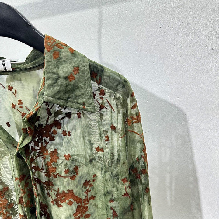 Floral Mesh Lapel Shirt