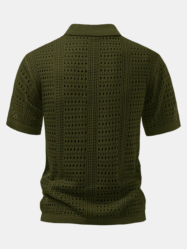 Crochet  V Neck Polo Shirt &amp; Straight Leg Linen Pants