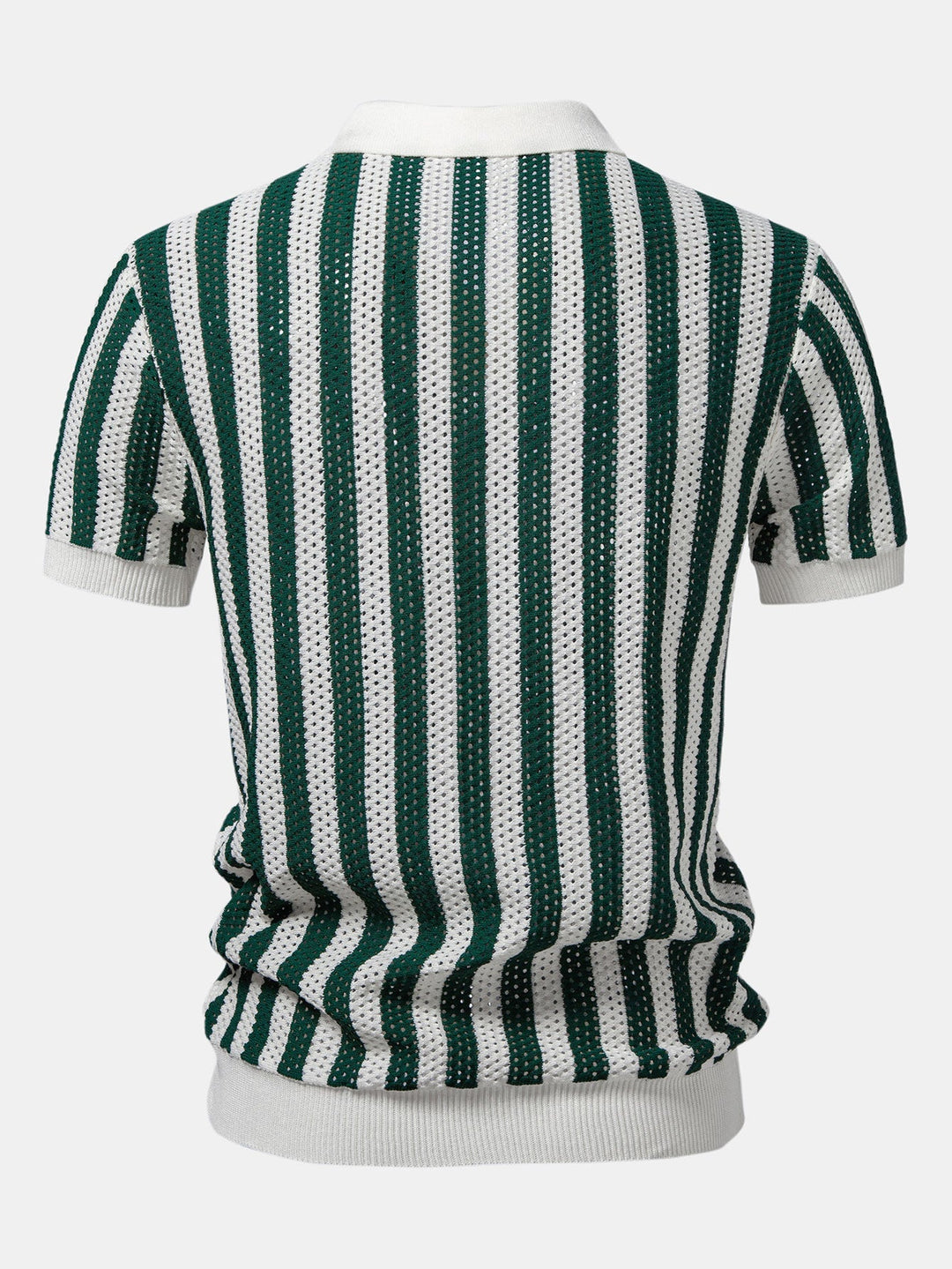 Stripe Johnny Collar Open Knit Polo &amp; Straight Leg Linen Pants