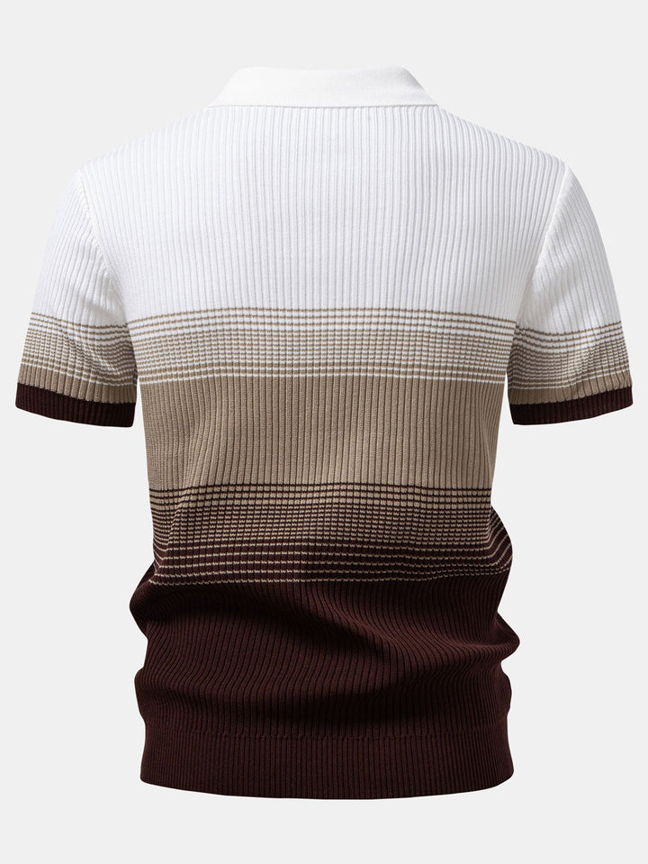 Striped Gradient Knitted Polo Shirt &amp; Slim Fit Tapered Trousers