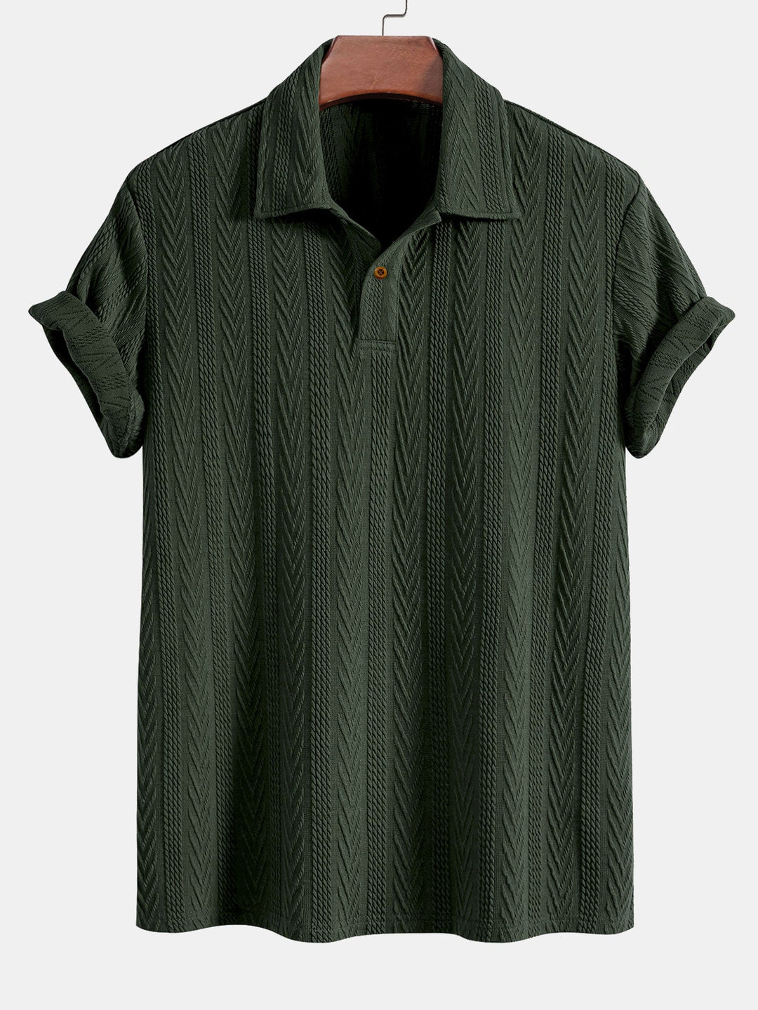 Short Sleeve Jacquard Polo &amp; Straight Leg Ribbed Pants