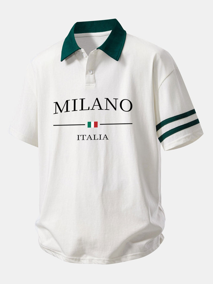 Relax Fit Milano Print Contrast Collar Polo Shirt &amp; Cotton Drawstring 7" Shorts