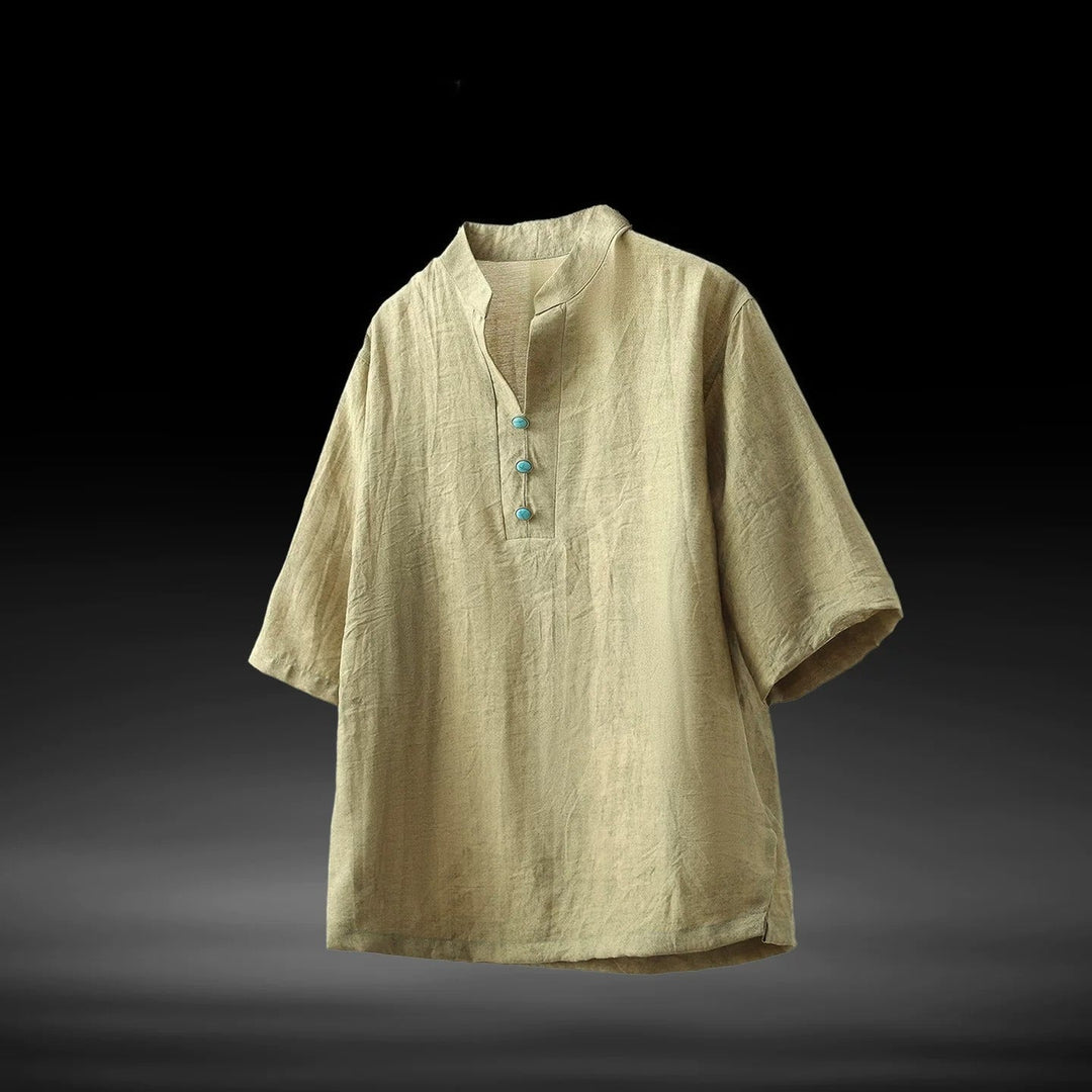 V-neck Linen Loose T-shirt