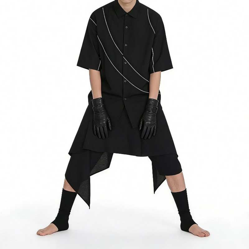 Faux Two-Piece Asymmetrical Wide-Leg Shorts