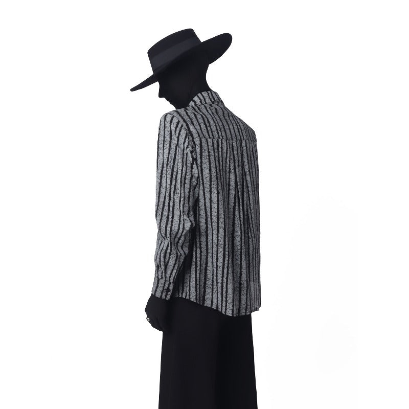 Structured-Shoulder Striped Loose Drape Shirt