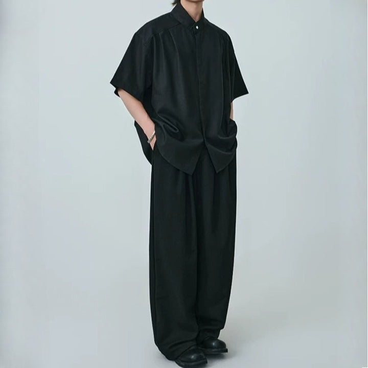 Stand-up Collar Draped Shirt
