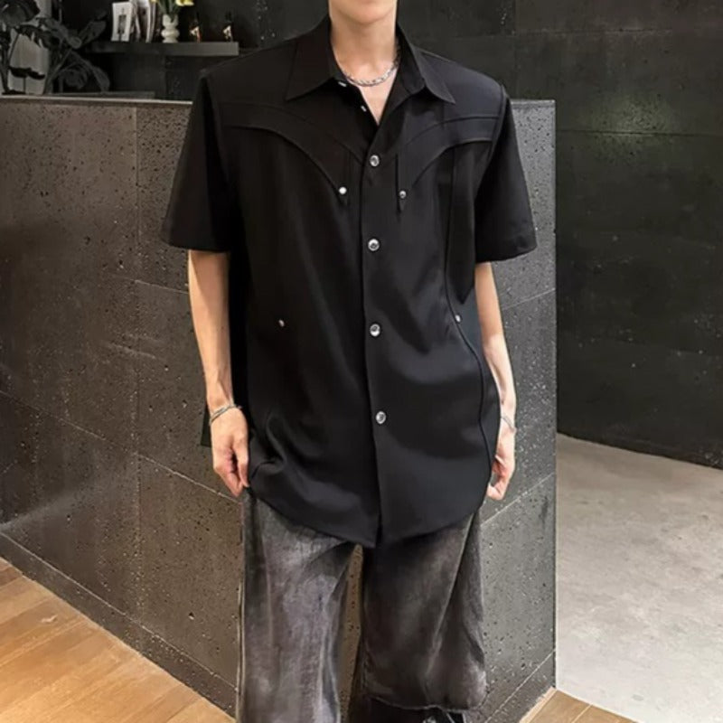 Metal Buckle Deconstructed Padded Shoulder Shirts