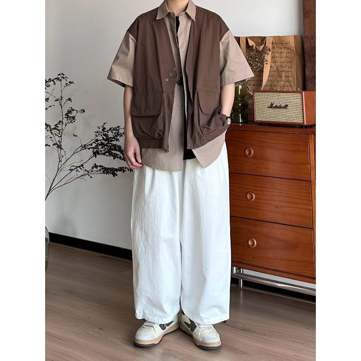 Japanese Retro Zippered Pocket Wide-Leg Pants