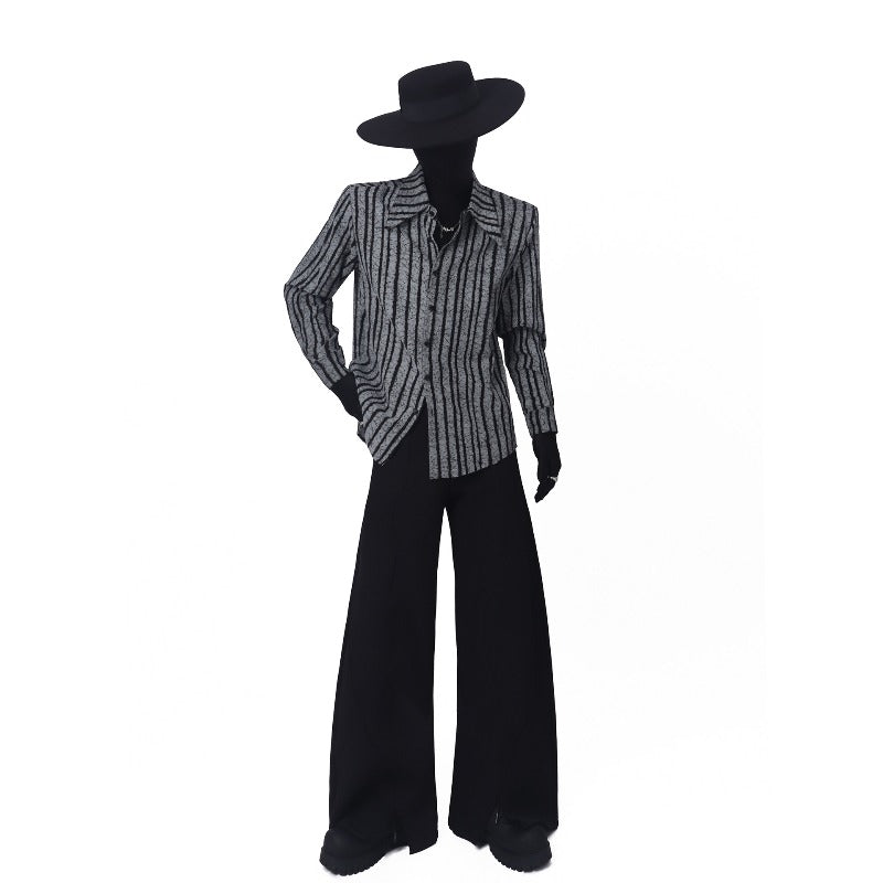Structured-Shoulder Striped Loose Drape Shirt