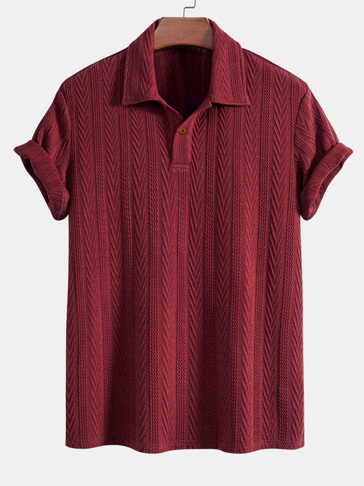 Short Sleeve Jacquard Polo &amp; Straight Leg Ribbed Pants