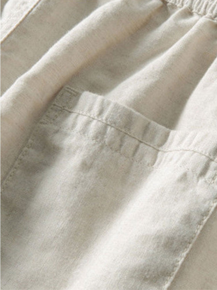 Relax Fit Striped Open Knit Polo &amp; Straight Leg Linen Pants