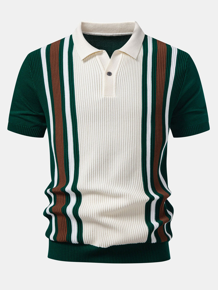 Contrast Striped Ribbed Knit Polo &amp; Slim Fit Tapered Trousers