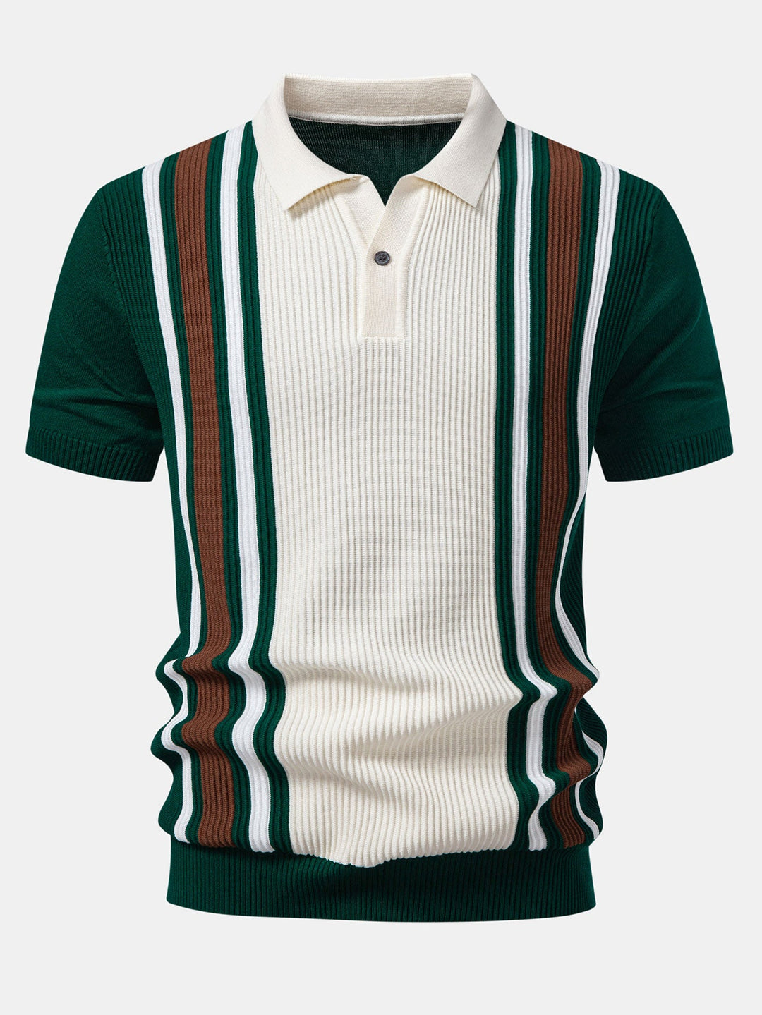 Contrast Striped Ribbed Knit Polo &amp; Elastic Waist Chino Shorts