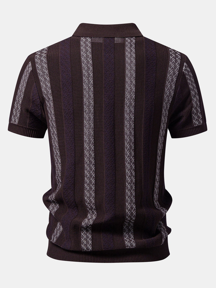 Striped Textured Knit Polo &amp; Elastic Waist Chino Shorts