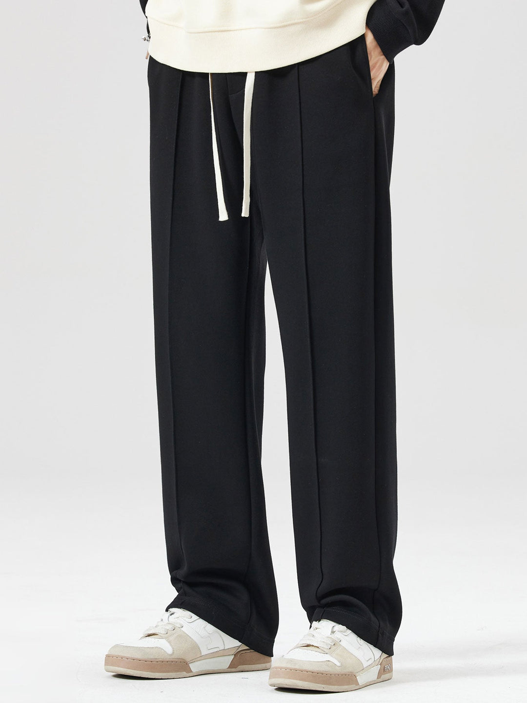 Relax Fit Line Dachshund Print Contrast Polo Sweatshirt &amp; Straight Leg Pleated Pintuck Sweatpants