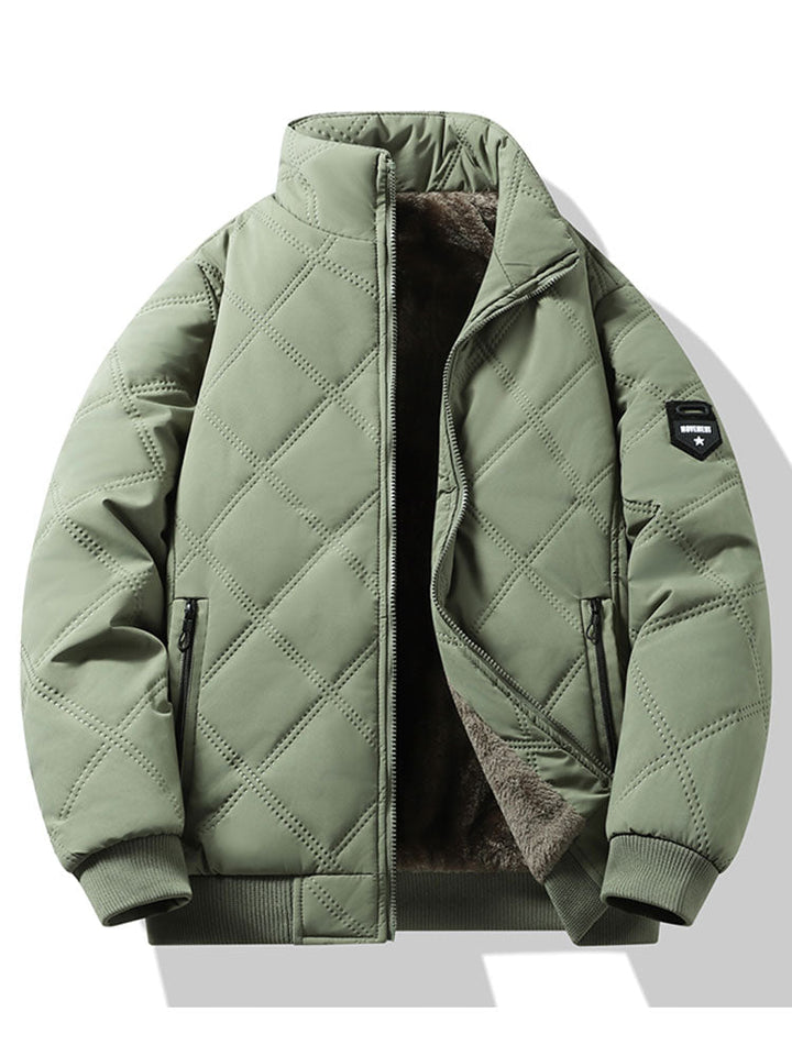 Faux Fur Lined Quilted Stand Collar Jacket