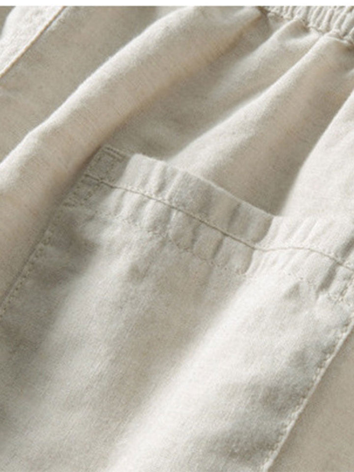 Crochet  V Neck Polo Shirt &amp; Straight Leg Linen Pants