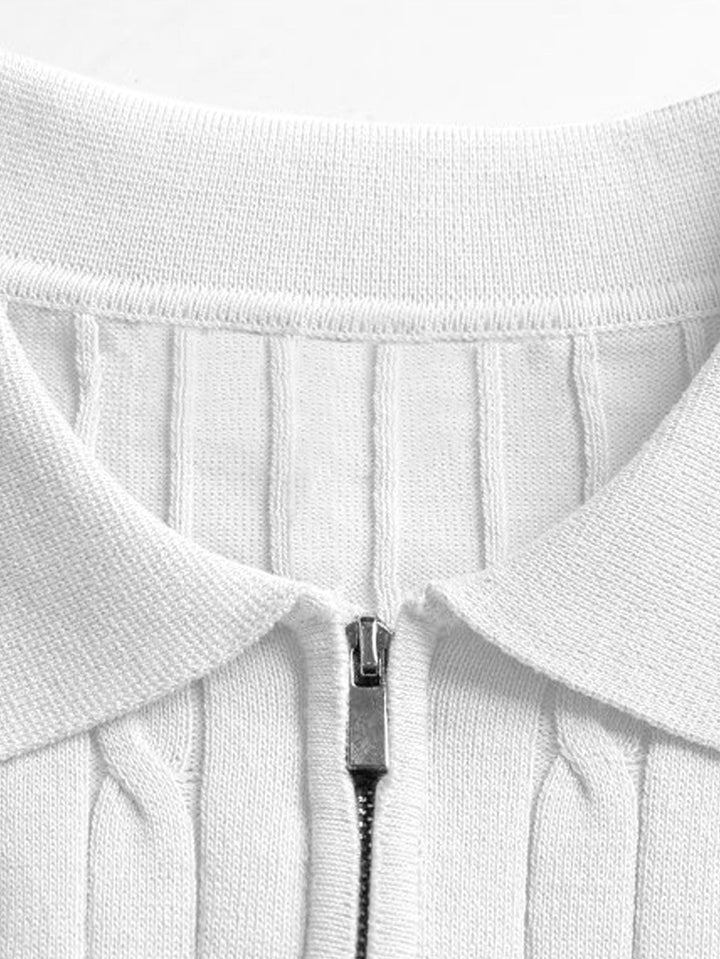 Twisted Jacquard Zipper Knit Polo &amp; Slim Fit Tapered Trousers