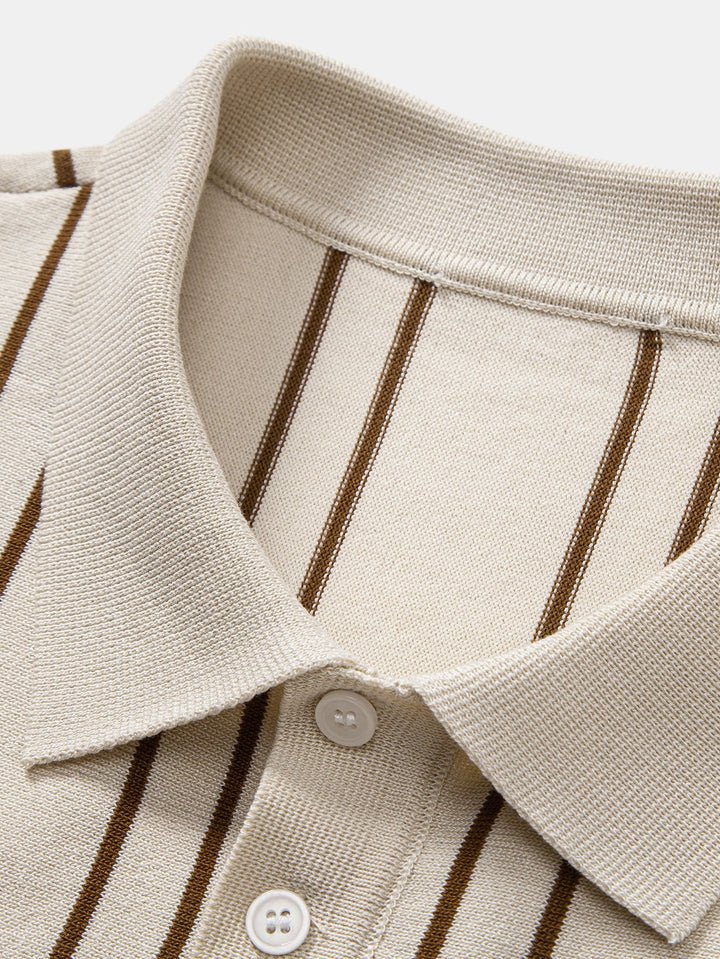 Striped Knitted Polo Shirt &amp; Slim Fit Tapered Trousers