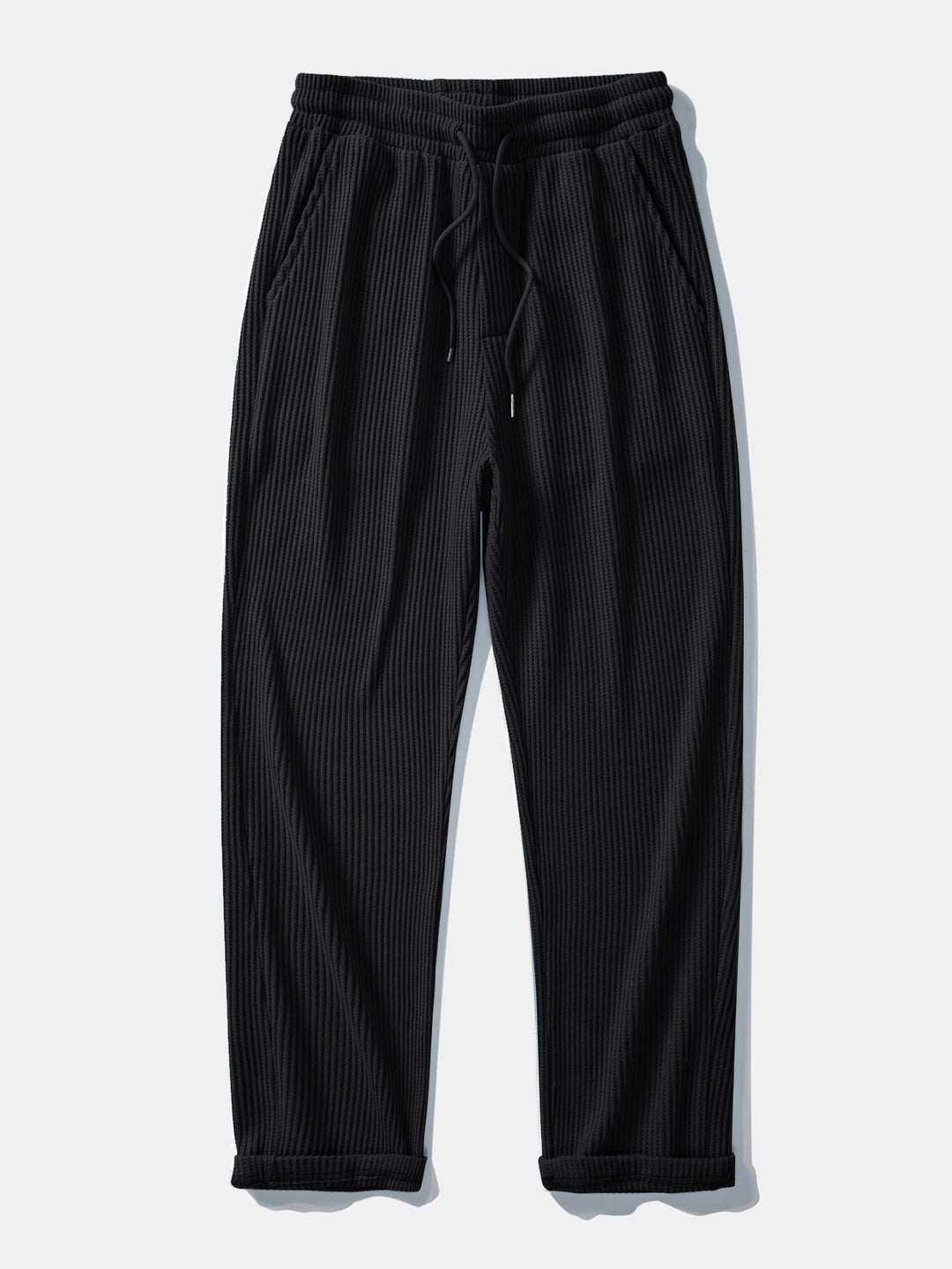 Stripe Johnny Collar Knit Polo &amp; Drawstring Knitted Waffle Pants