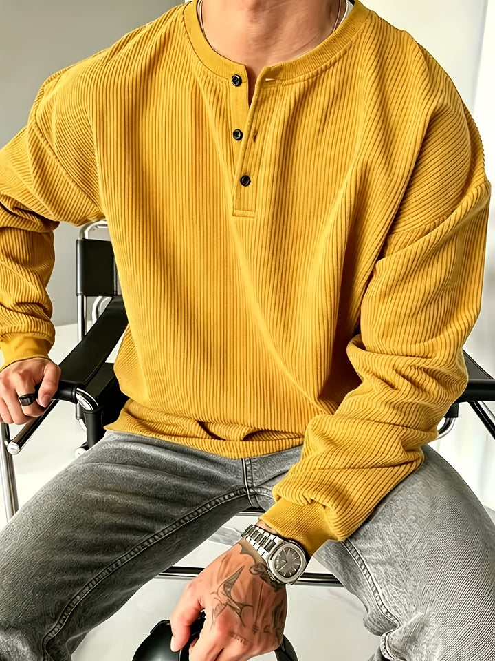 Versatile Solid Color Long Sleeve Henley Shirt