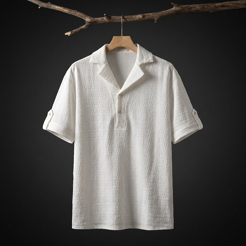 Japanese Textured Jacquard Collar Loose-Fit Shirt